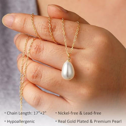 Ritach Pearl Necklaces for Women - Real Gold Plated Dainty Pearl Necklace Daisy Round Drop Pearl Choker Necklace Layered Gold Necklace for Women Teen Girls Bridesmaid Wedding Birthday Gifts - style: Gold-Drop Pearl