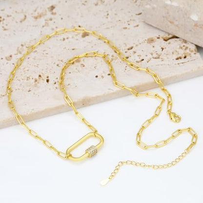 Chunky Gold Necklace for Women, 18K Waterproof Heart Necklace Statement Necklace Gold Charm Necklace Chunky Jewelry Paperclip Chain Choker Gift for Women - style: Oval Lock Carabiner