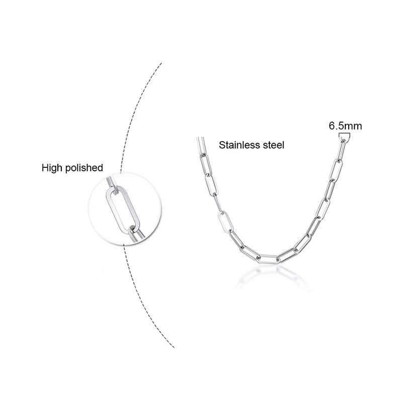 Stainless Steel Dainty Paperclip Link Chain Necklace for Women - color: Silver