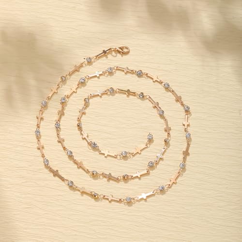 KURTCB Rhinestone Necklace for Women Boho Long Y Lariat Gold Necklace Stack Colorful Summer Beach Jewelry - color: Gold C