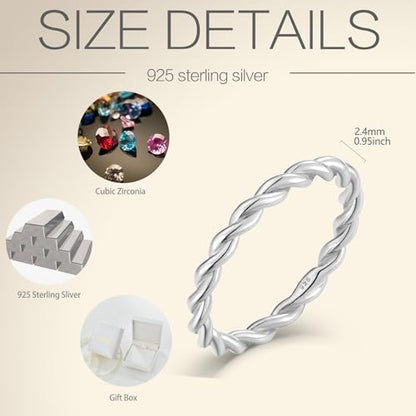 Twisted Rings 925 Sterling Silver Stackable Ring Jewelry Gifts for Women - color: 18K White Gold Plated, size: 8