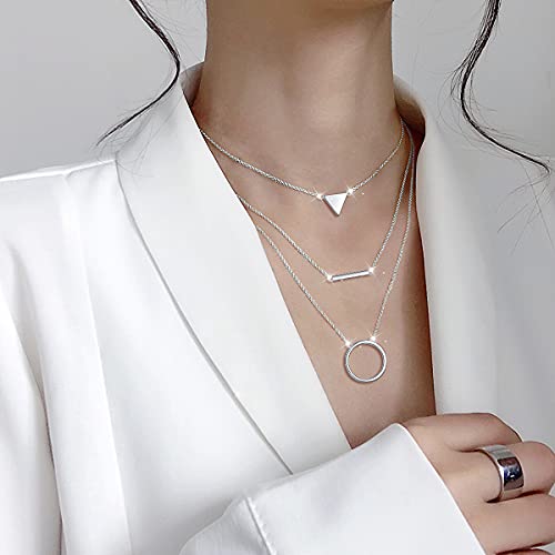 925 Sterling Silver Multilayer Layered Triple Long Chain Necklace for Women - style: Multilayer Layered 3