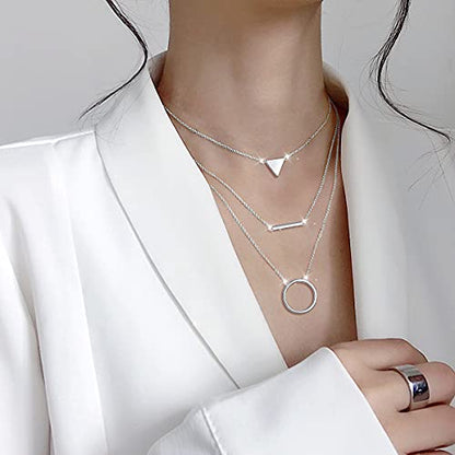 925 Sterling Silver Multilayer Layered Triple Long Chain Necklace for Women - style: Multilayer Layered 3