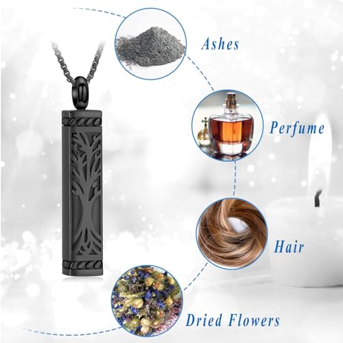 Imrsanl Tree of Life Urn Necklace for Men Women Bar Cremation Jewelry for Ashes Keepsake Ashes Necklace Pendent - color: Black