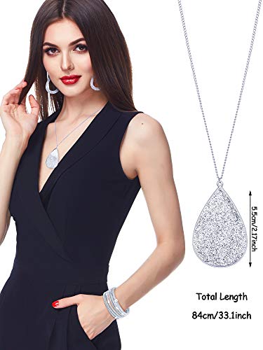 Hicarer 4 Pcs Jewelry Sets for Women Glitter Necklace and Earring Set Multi Layer Bracelet Costume Jewelry Sets for Bridal Shower Wedding - color: Silver