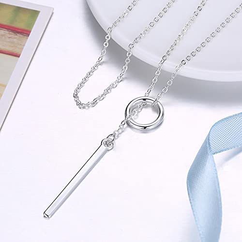 925 Sterling Silver Necklace for Women Trendy, Charming Layered Necklace with Cubic Zirconia Pendant for Her Womens Dainty Diamond Choker Necklaces Holiday Jewelry Gifts for Mom Wife Daughter Lover - color: Strip&prime Circle-Silver