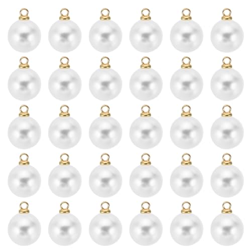 PATIKIL Pearl Charm, 100pcs Pearl Beads Faux Pearl Pendant Charm DIY for Jewelry Making Bracelets Earrings Necklace Crafts - color: Golden White, size: 10mm
