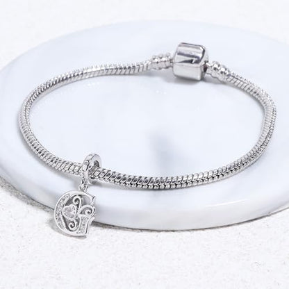925 Sterling Silver Letter Charms for Pandora Bracelets Silver Letter A Alphabet Charm Initial Dangle Charms Beads Jewelry Gift for Women - style: Dangle Letter Charm G