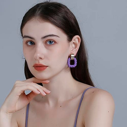RUOFFETA Rectangle Earrings for Women, Acrylic Square Earrings Twisted Geometric Statement Jewelry - color: Purple Gold