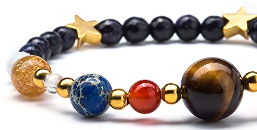 Fesciory Solar System Bracelet for Women, Universe Galaxy Beaded Jewelry | Natural Stone Beads, Universe Galaxy Design, Guardian Star Charm, Adjustable Fit, Birthday & Astronomy Planet Gifts for Loves - color: 2 Pcs Set