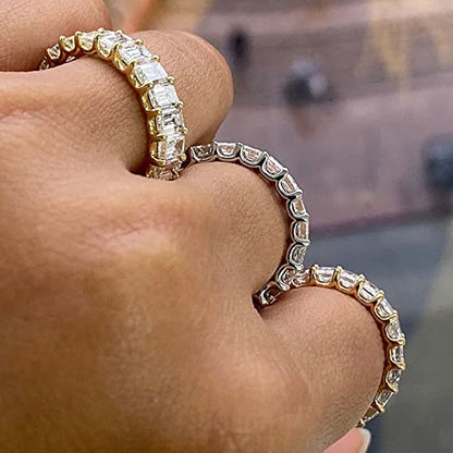 Psiroy 925 Sterling Silver Plated Cubic Zirconia Stacking Band Ring CZ Eternity Wedding Band for Women - color: Rose Gold