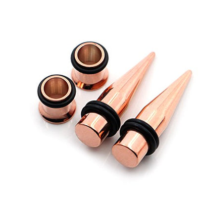 36 Pieces Ear Gauges Stretching Kit Taper Stainless Steel Single Flare Tunnel Plugs Eyelet 14G-00G and 36 pcs O-Ring Extra Set - style: Rose Gold 36 pieces