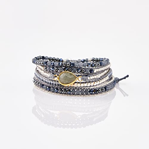 Bracelet for Women – Handmade Vegan Boho Natural Stone Layered Bracelet, Thailand Bohemian Stackable Beaded Wrap Bracelets, Summer Hippie Bracelet Stack, Fashion Jewelry Gifts - color: A3-Nightfall