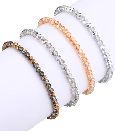 Noessla Beaded Boho Stretch Bracelet Colorful Stackable Crystal Beads Bracelets Trendy Costume Jewelry Mothers Day Gifts for Women - color: Champagne