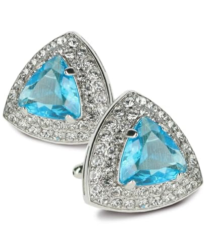 Triangular Crystal Diamond Set Cuff Links for Men – Tuxedo Suit Accessories, Cufflinks for Men - style: Turquoise/Silver