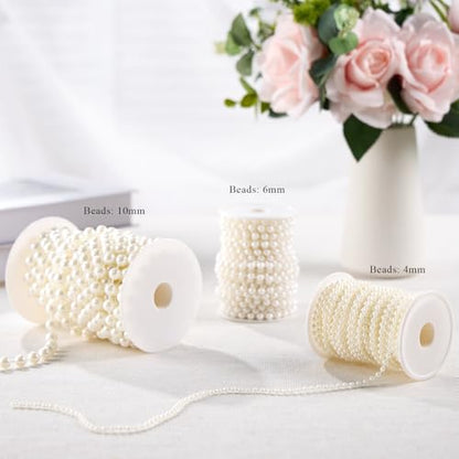 4mm Faux Pearl Beads String Garland Pearls for Crafting 66 Feet, Ivory | Bead Roll Strand for Wedding Party Christmas Tree Decorations - size: 4mm/66ft