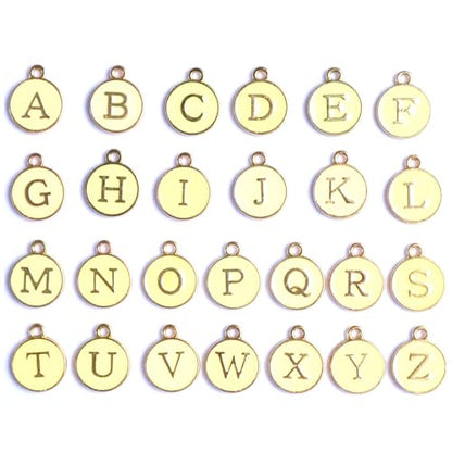 A-Z Letter Charms Round Enamel Alphabet Initial Pendant for Jewelry Making,Double-Side for Necklace Bracelet Earring DIY Craft - color: 1 set(26pcs)-Golden