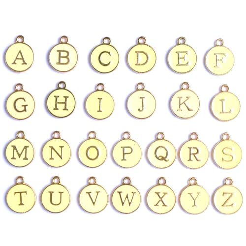 A-Z Letter Charms Round Enamel Alphabet Initial Pendant for Jewelry Making,Double-Side for Necklace Bracelet Earring DIY Craft - color: 1 set(26pcs)-Golden