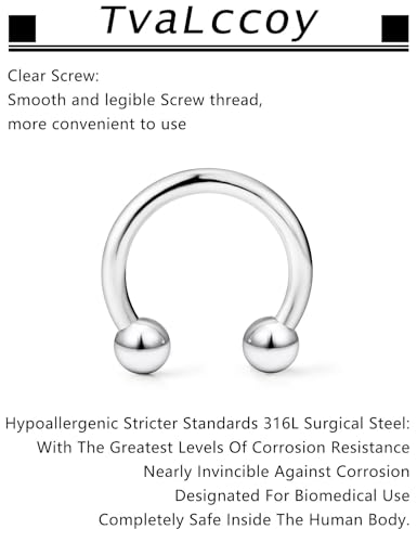 20/18/16/14G Horseshoe Septum Nose Lip Rings Smile Piercings 6/8/10/12/14/16mm Cartilage Helix Daith Earrings Surgical Steel Jewelry for Women Men - size: 14g*3/8in(10mm)