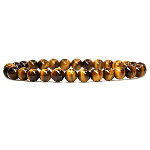 Angelstones Gemstones 6mm Round Beads Healing Crystal Bracelet for women | Natural Gemstone, Handmade Gifts for Women, Healing Crystal Round Beaded Stretch Bracelets, Unisex Jewelry for Women and Men - color: Golden Tiger Eye
