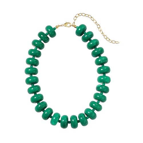 Chunky Beaded Necklace for Women, Multi-Color Acrylic Choker | Vibrant Candy-Colored Beads, Bold Chunky Statement Style for Summer Outfits, Festivals & Vacation Looks - color: Green