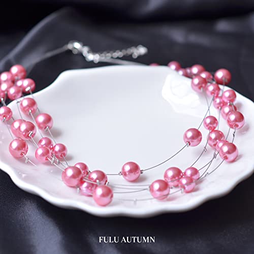 FULU AUTUMN Layered Pearl Necklace Multi-strand Pearl Choker Necklaces for Women Beaded jewelry for Wedding Parties - color: Light purple