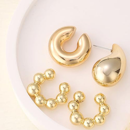 4pcs Chunky Gold Silver Ear Cuff Set for Women Punk Metallic Twist Non Piercing Clip Cuff Earrings Trendy Jewelry Set for Daily Party - style: style E