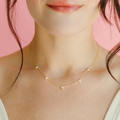Dainty Silver Gold Necklaces for Women Cute Station Choker Simulated Diamond Necklace Simple Layering CZ Necklace Trendy Jewelry Gifts - color: Gold, style: 5pcs Flower-Shaped CZ