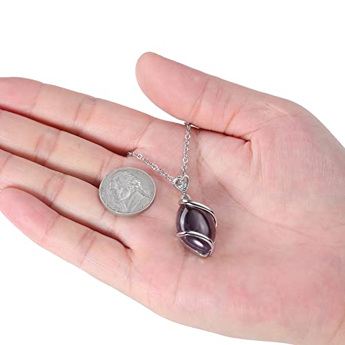 Jovivi Amethyst Rose Quartz Stone Necklace for Women Men, Full Wire Wrapped Natural Gemstone Reiki Healing Crystal Pendant Jewelry - color: Amethyst Crystal