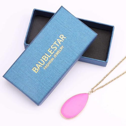 BaubleStar Teardrop Natural Crystal Healing Stone Pendant Necklace | Birthstone Quartz Necklace for Women, Multi-Color Available - color: Hot Pink