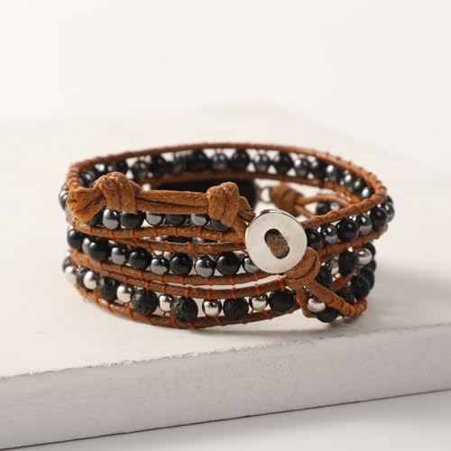 Artilady Leather Wrap Bracelet for Women, Pearl Beaded Bangle Stack Jewelry | Easy on-off, Elegant Handmade Multi-Layered, Daily Casual Date Beach Vacation, Gift for Ladies, Mother, Sister & Friend - style: Black bead