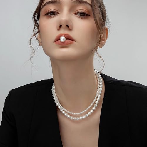 Layered Pearl Necklace for Women Pearl Choker Chain Necklaces - style: Layered