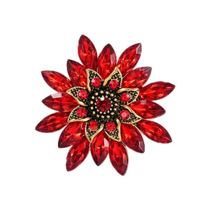 Crystal Flower Brooch Pin for Women Rhinestone Floral Lapel Jewelry - color: red