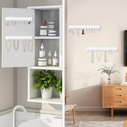Necklace Holder - Wall Hanging Jewelry Organizer | Self-Adhesive Wall Mounted for Necklaces, Bracelets, 2 Pack, White - color: White-12 Hooks