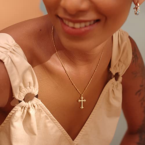Fettero Cross Necklace for Women Faith Pendant 14K Plated Dainty Chain Necklaes Minimalist Simple Tiny God Lords Prayer Religious Jewelry - style: Blank Rivet Cross