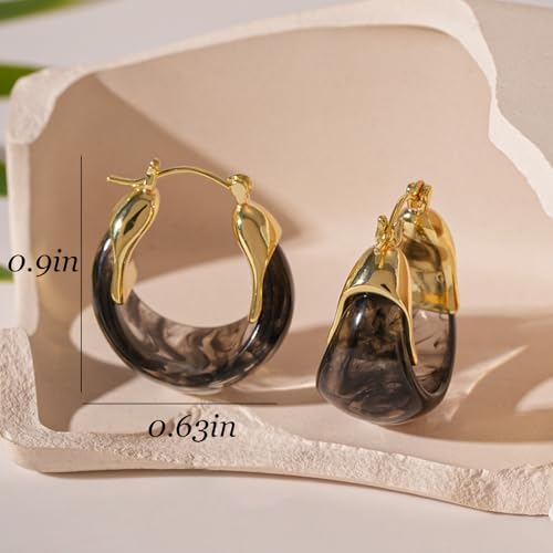 Chunky Brown Resin Hoop Earrings for Women Small Gold Huggie Square Design Trendy Minimalist Jewelry Trendy Wear Gift - color: A3:Black Hoop Earrings