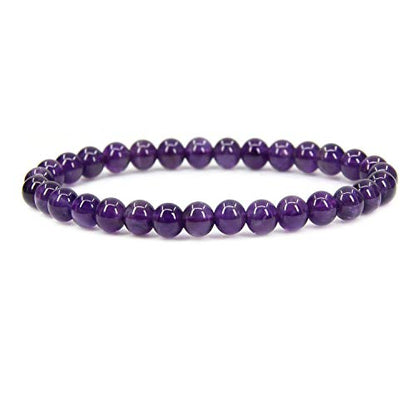 Angelstones Gemstones 6mm Round Beads Healing Crystal Bracelet for women | Natural Gemstone, Handmade Gifts for Women, Healing Crystal Round Beaded Stretch Bracelets, Unisex Jewelry for Women and Men - color: Amethyst
