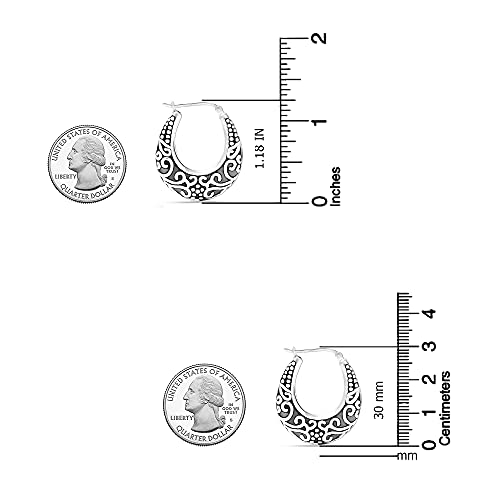 LeCalla 925 Sterling Silver Bali-Style Hoop Earrings Lightweight Click-Top Antique Two-Tone Beaded Italian Bali Style Earring Hoops for Women - style: Scrollwork Style