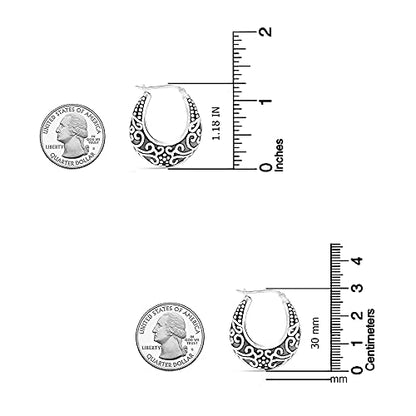LeCalla 925 Sterling Silver Bali-Style Hoop Earrings Lightweight Click-Top Antique Two-Tone Beaded Italian Bali Style Earring Hoops for Women - style: Scrollwork Style