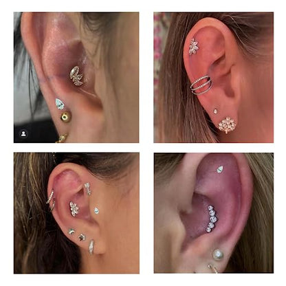 1pcs 16G 18G G23 Titanium Threadless Labret Studs Push-in Labret Lip Cluster Tragus Helix Conch Lobe Rook Cartilage Push Back Piercing Jewelry Earring - style: Flower CZ