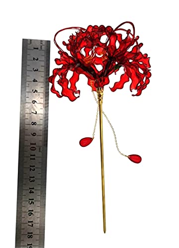 Handmade Lycoris Radiata Flower Hairpin,Kanzashi Hair Stick for Kimono Hair Accessories, Cosplay Decor Ornament Women Girl Jewellery 1pc