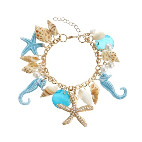 RUOFFETA Shell Starfish Necklace Bracelet Conch Statement Chunky Necklace Mermaid Costume Jewelry Beach Jewelry for Women - style: Bracelet Blue