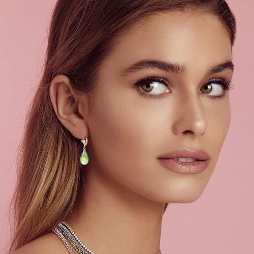 Austrian Crystal Teardrop Leverback Dangle Earrings for Women Fashion 14K Gold Plated Hypoallergenic Jewelry - color: Green