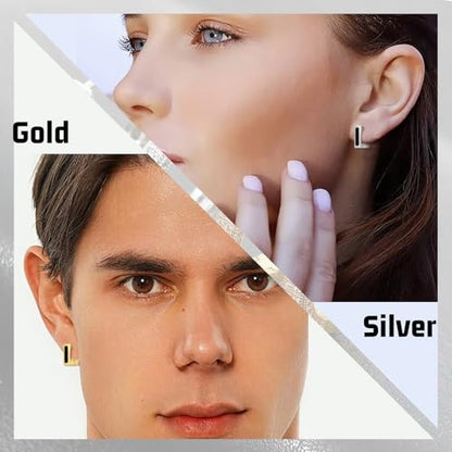 2 Pairs Gold/Silver Hoop Earrings For Women Set Trendy,14K Plated Gold Chunky Huggie Hoop Earings Pack,Oval Twisted Statement Silver Hoops,Fashion Jewelry Gift - color: B1 Black Square Hoops set