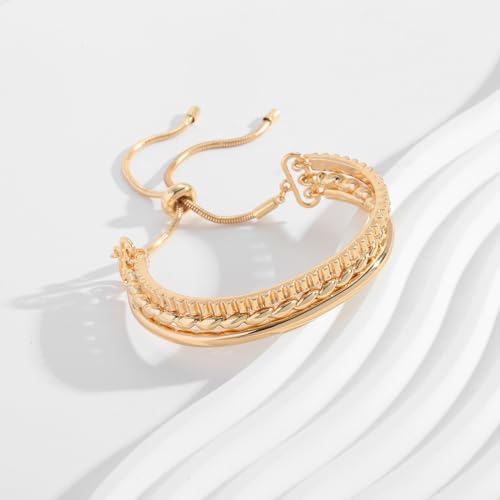 14K Gold Bracelets for Women Adjustable Slider Bracelet Bangle Bracelets for Women Trendy Chain Bracelet - color: Three-layer