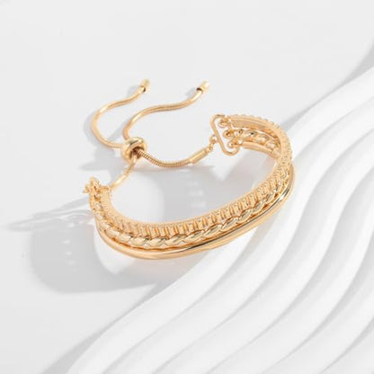 14K Gold Bracelets for Women Adjustable Slider Bracelet Bangle Bracelets for Women Trendy Chain Bracelet - color: Three-layer