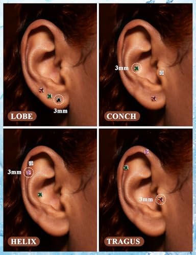 20G 18G 16G Astm F136 Titanium Internal Thread Flat Back Earrings Nose Studs Tragus Helix Conch Cartilage Lobe Earrings Medusa Labret Snake Bite Monroe Lip Ring Piercing Jewelry For Women Men - size: 20G-6MM Bar-CZ 3MM