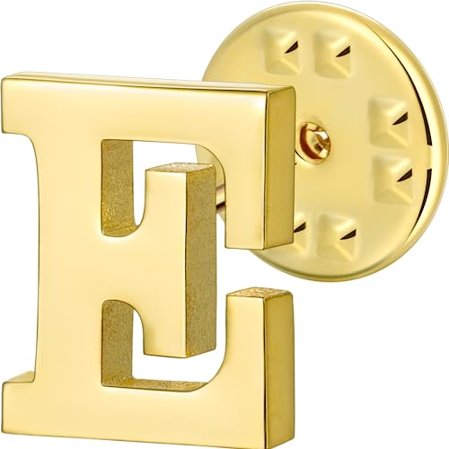 Initial Lapel Pin for Men Women, Brooch Pins for Men Suits, Metal Button Pins in 18K Gold and Silver Tone. - color: Gold-E