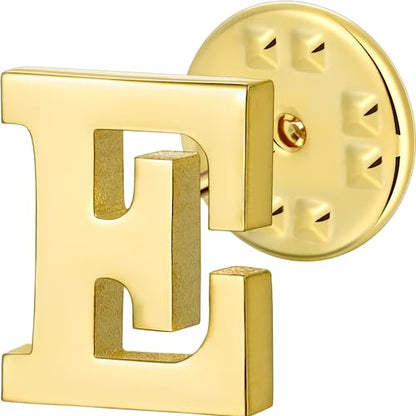 Initial Lapel Pin for Men Women, Brooch Pins for Men Suits, Metal Button Pins in 18K Gold and Silver Tone. - color: Gold-E
