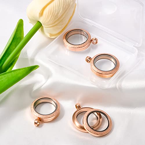 WANDIC Photo Charms, Set of 4 Matte Stainless Steel Round Memory Locket Pendant Bridal Wedding Bouquet Charms for Photo or Wedding, 25mm - color: 4pcs-rose Gold Matte